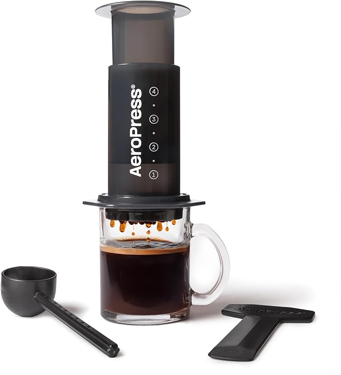AeroPress Original Coffee and Espresso-style Maker Barista Level Portable Coffee Maker with Chamber Plunger &amp Filters Quick Coffee and Espresso Maker