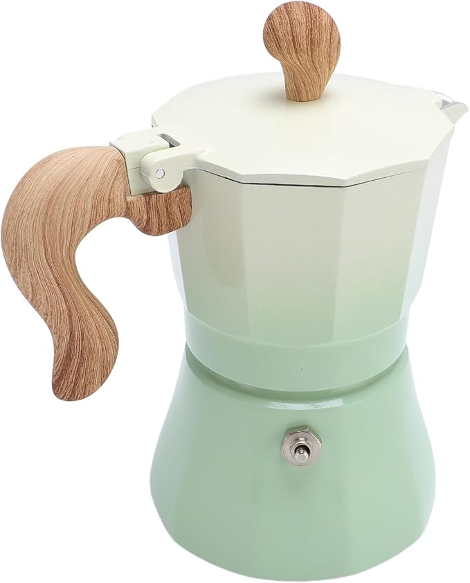 JTLB Italian Coffee Maker 150ml Single Valve Coffee Pot with Coffee Distributor Spoon Paper Filter 3 Cups (Gradient Green)