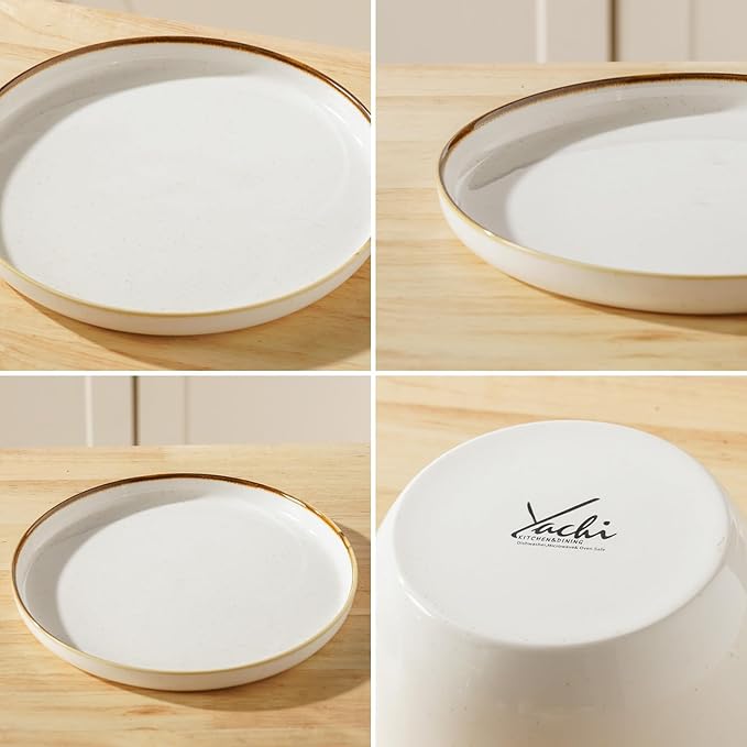 Yachi Plates and Bowls Sets 12 Pieces Modern Style Porcelain Dinnerware Set for 4 Kitchen Dinner Set Ceramic Lightweight Dishware Dishes Set Microwave and Dishwasher SafeWhite Reactive Series