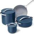 Caraway Cookware+ Collection - Specialty Cookware Set - Petite Cooker Stir Fry Pan Rondeau &amp Stock Pot - 3 Lids &amp Storage Organizer Included - Navy