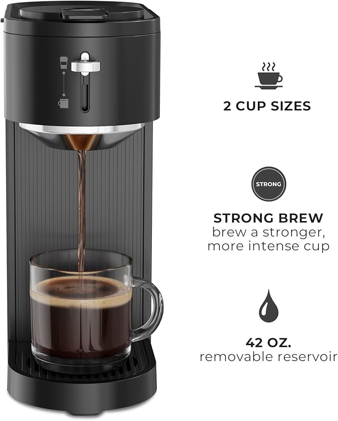 Kismile K-mini Single Serve Coffee Maker for K Cup and Ground Coffee - Dual Brew Coffee MachineAdjustable 6oz-14oz Cup Size Auto Clean &amp Shut Off Compact Design for Home/Office (Matte Black)