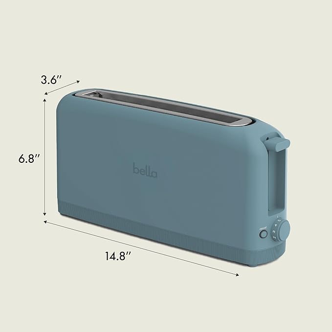bella 2 Slice Slim Toaster Fits-anywhere™ Kitchenware 6 Setting Shade Control with Reheat &amp Cancel Buttons Fits Sourdough 10” Long Slot Anti Jam &amp Auto Shutoff 900 Watt Surf