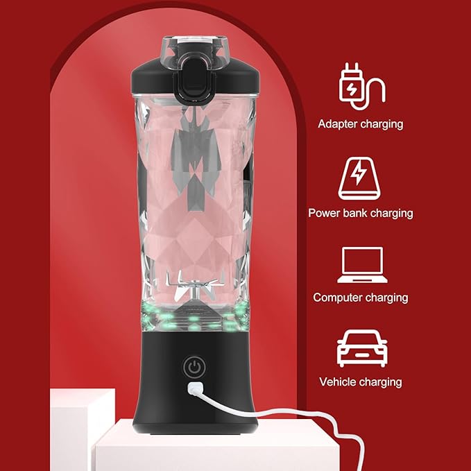 Portable Blender 18000rpm 600ml Large Capacity Cordless Stainless Steel Size Blender with 6 Ultra Sharp Blades for Shakes and Smoothies Mini Blender for Travel Home Sport
