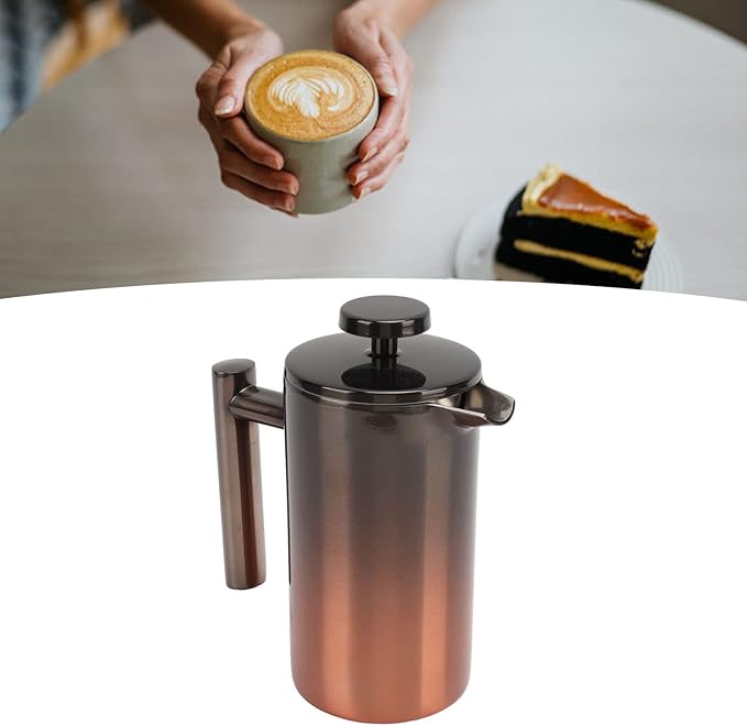 French Press Coffee Maker Double Walled Stainless Steel French Press Coffee Pot Gradient Color Design Metal Insulation Coffee Press for Home Outdoor Camping Travel(350ml)