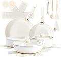 19-Piece Cookware Set Non-Stick Pots and Pans Set with Lids &amp Removable Handles Microwave &amp Oven Safe Dishwasher Safe Cream White