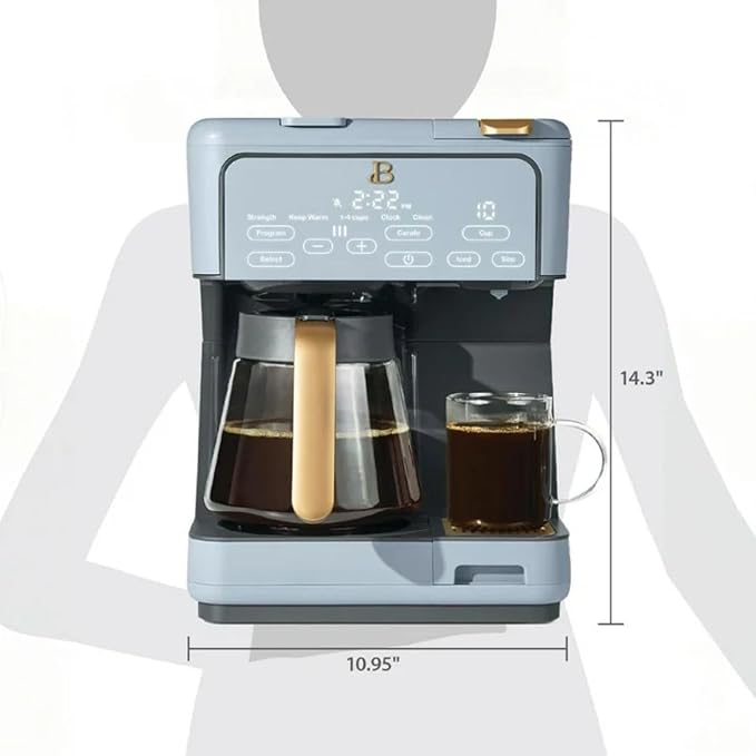 Dual Function Coffee Maker with 12 Cup Drip Brewing and Single Cup Option Programmable Control Panel (Cornflower Blue)