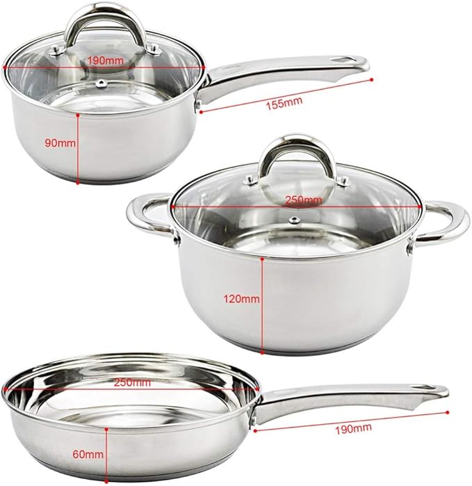 Cookware Set3-PieceSaucepan Casserole Milk Pot Frypans with Glass Lid Comfortable HandleSuitable for Gas and Induction CookerEasy to Clean Saute Pan