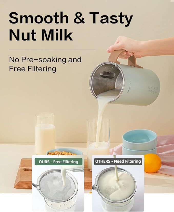 MOKKOM Nut Milk Maker Automatic Almond Milk Machine for Homemade Plant-Based Beverages Oats Soy Dairy Free 20 oz With Delay Start/Keep Warm/Self-Clean/Boiling Cardamom Green