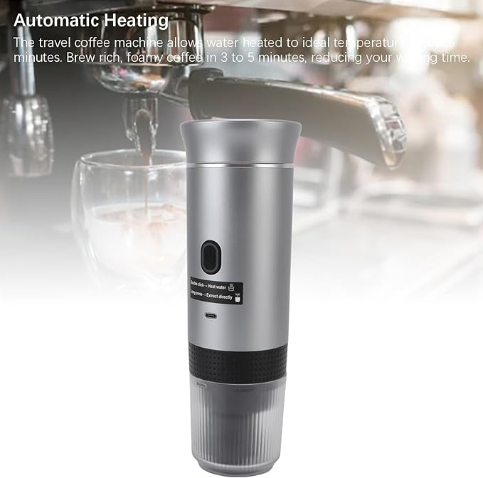 Portable Coffee Maker Compact Travel Coffee Machine with Automatic Heating 120ml Stainless Steel Coffee Maker for Camping Office Home