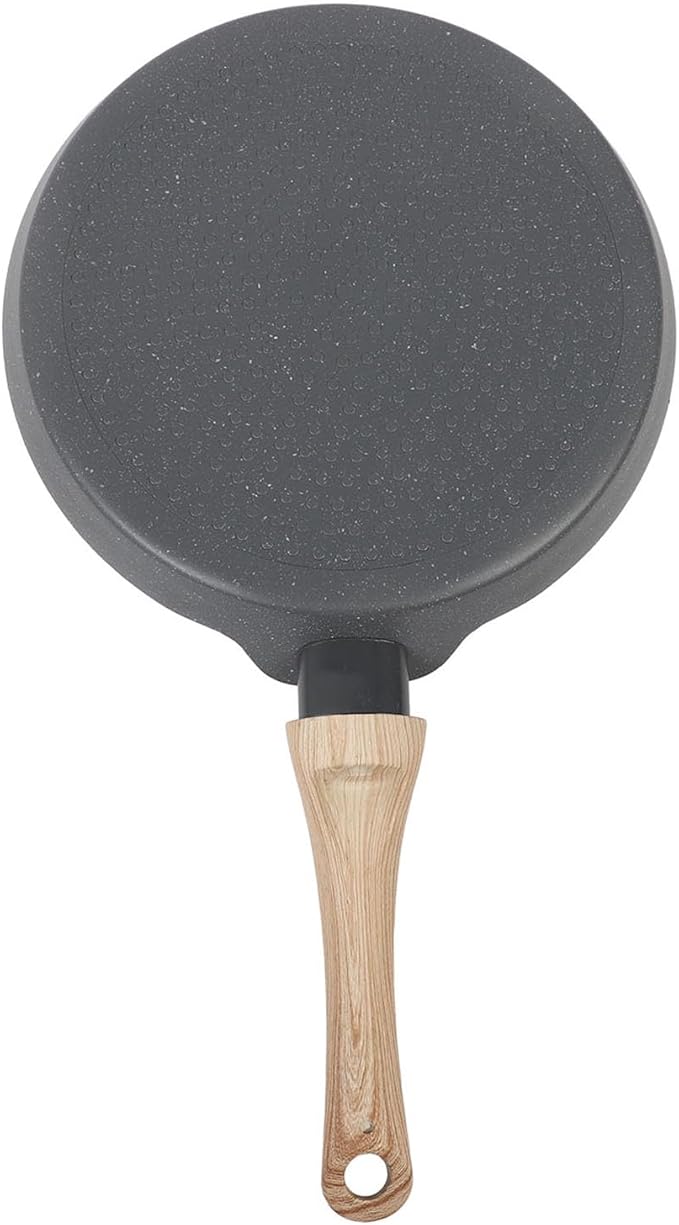 3PCS Grey Maifan Stone Frying Pan Set Anti Stick with Wooden Handles 3 Sizes for Versatile Cooking Ideal for Breakfast Pies and Cakes