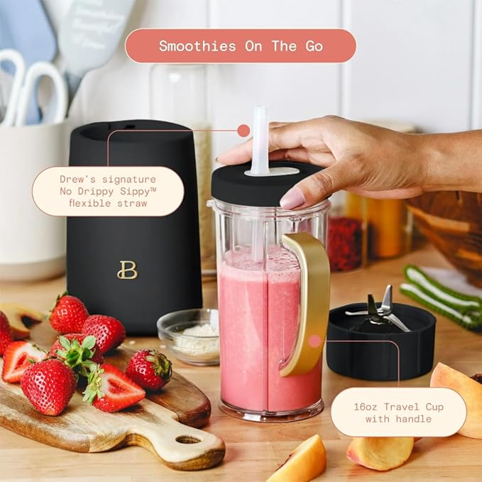 Personal Blender 12-Piece Set 240W Motor Emulsifying Stainless Steel Blade System 16oz Travel Cup with Straw BPA-Free Dishwasher Safe Jars (Black Sesame)