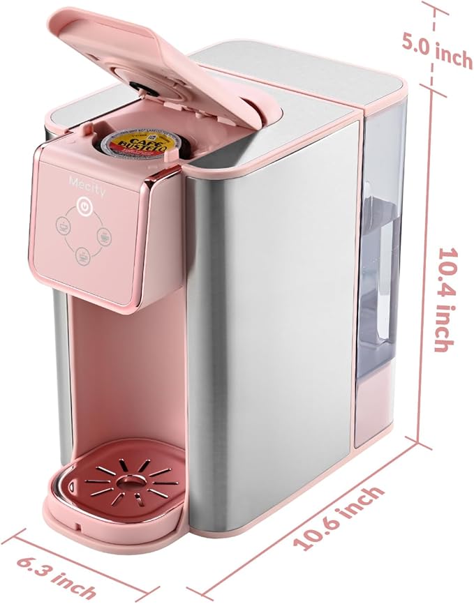 Mecity Pink Coffee Maker 3-in-1 Single Serve Coffee Machine For Flat Bottom Coffee Capsule Ground Coffee 6 to 10 Ounce Cup Removable 50 Oz Water Reservoir 120V 1150W