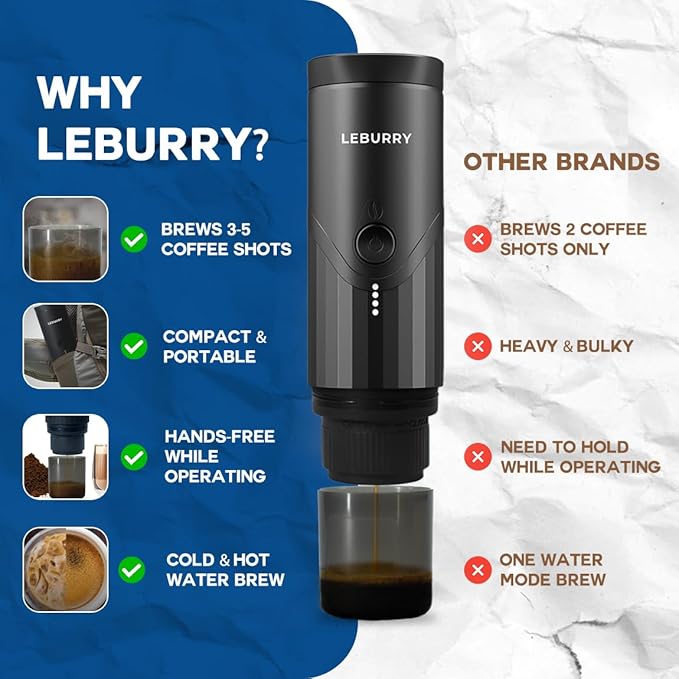 Portable Espresso Machine - Travel Espresso Maker for Both Coffee Ground &amp Capsules - Battery Powered Coffee Maker - Portable Coffee Maker for Travel Camping Home Office RV