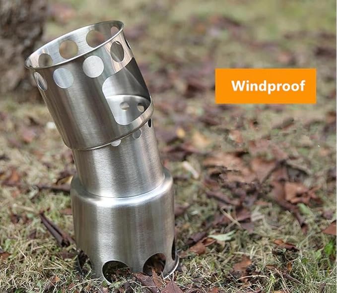 Portable 304 Stainless Steel Camping Cookware Set with Wood Stove Hiking Tool Accessories