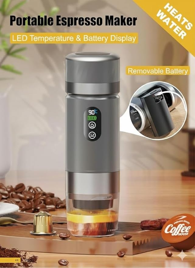 Portable Coffee Maker KF-JN-03 with Digital Display &amp 20 BAR Pressure – Hot &amp Cold Brew Compatible with Coffee Grounds and Capsules Compact Single-Serve Design with Transparent Cup &amp 60m