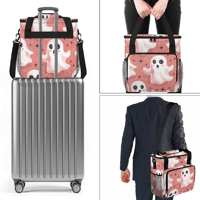 Glitter Spooky Ghosts Coffee Maker Carrying Bag Portable Travel Storage Tote Bag Compatible with K-Mini or K-Mini Plus Single Serve Coffee Brewer Carrying Case with Multiple Pockets &amp Shoulder S