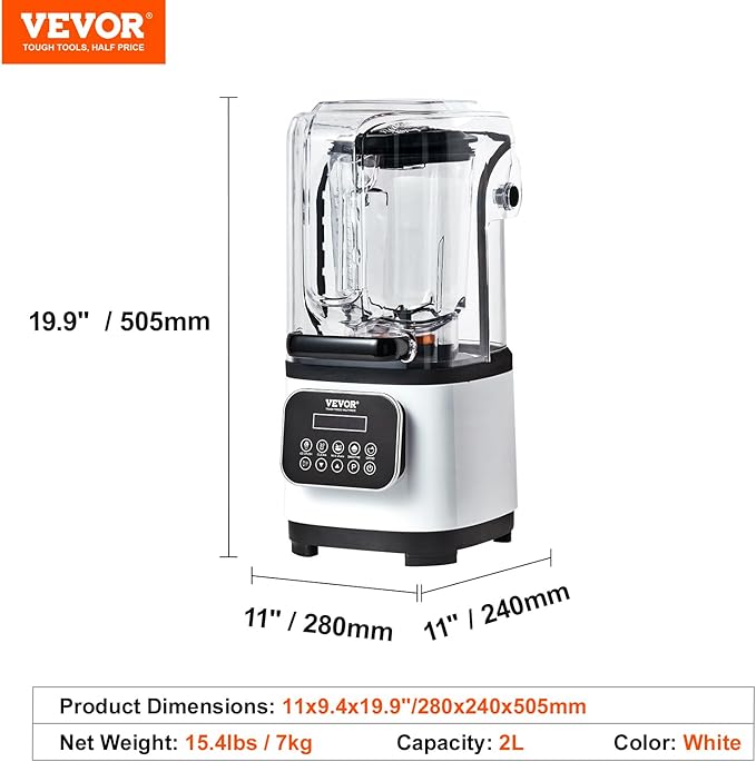 VEVOR Commercial Countertop Blenders with Shield68 oz Jar Blender Combo Stainless Steel 9 Speed &amp 5 Functions for Shakes Smoothies Peree and Crush Ice White