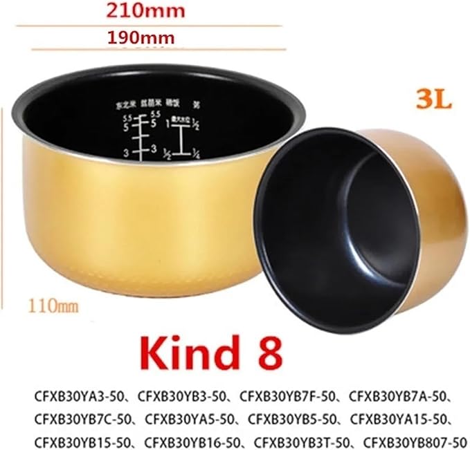 Electric Rice Cooker Inner Pot Compatible for SUPOR Electric Pressure Cooker Inner Pot 2.5L/3L/4L/5L/6L Non Stick Pot Inner Pot (Multiple Kind 8(3L))