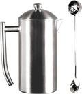 Frieling Double-Walled Stainless-Steel French Press Coffee Maker Brushed 36 Ounces Plus 18/10 Stainless Steel Coffee Scoop/Stirrer 2 TBLS
