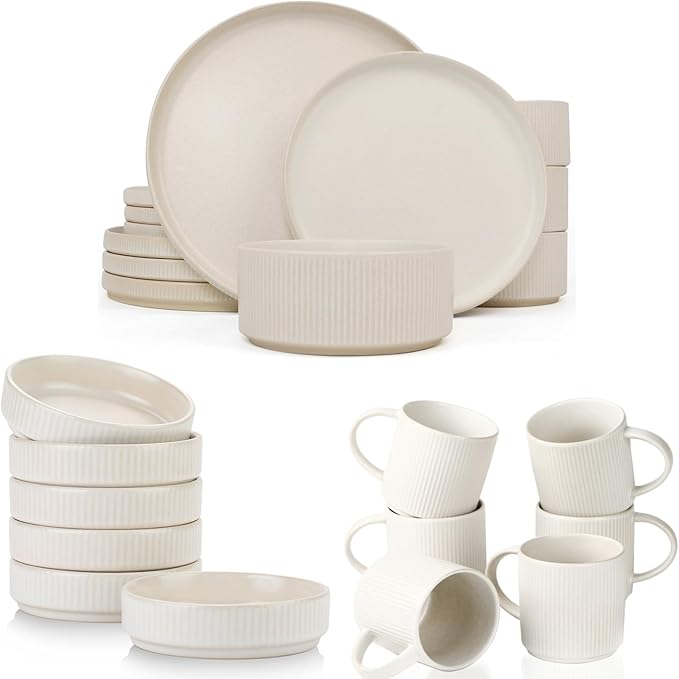Famiware Dinnerware Set for 4 (12 Piece) and Coffee Mug Set for 6 (12 oz) - Matte White