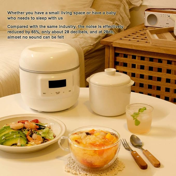 Cooking Pot Rice Cooker Electric Stew Pot 0.8L Ceramic Liner Slowcooker Household Multi-Function Mute Can Be Reserved Stew(White)