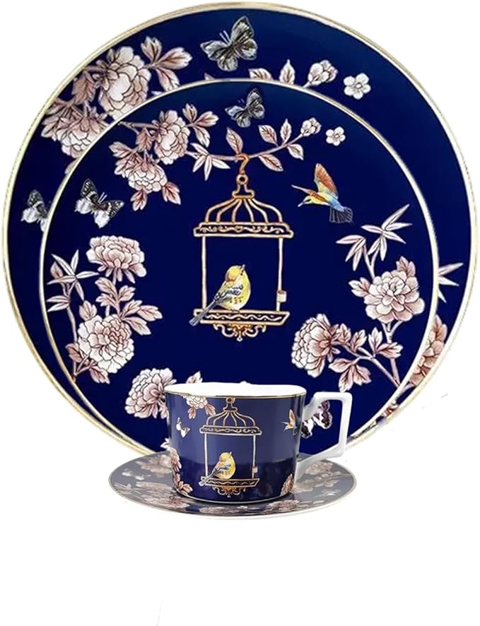 Hand drawn Bone China Dinnerware Sets Service for 2Delicate afternoon tea Dinnerware SetSteak Dinner Plates Dish Set Includes coffee cup