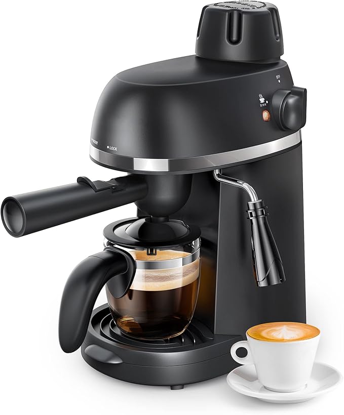 Espresso Machine with Milk Frother 1-4 Cup Mini Expresso Coffee Maker for Home Latte Cappuccino Includes Carafe Black No Apply to Use Ground and Any Fine