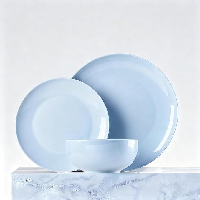 KINGSTONE Bone China Dinnerware Sets 24-Piece Dinnerware Set for 8 Lightweight Durable Dishwasher Safe Tableware for Daily Use with Elegant Design Blue