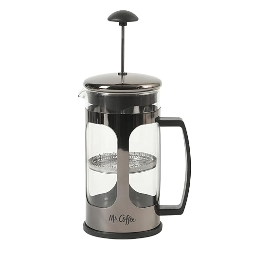 Mr. Coffee Daily Brew French Press Coffee Maker 30-Ounce Glass Carafe with High Heat Resistant Durable Borasilicate Glass &amp Gunmetal Frame and Plunger Includes Coffee Scoop