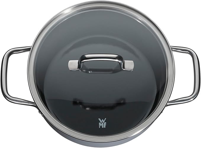 WMF Fusiontec Essential Induction 3-Piece Saucepan Set with Glass Lid Induction Pots Set High-Tech Ceramic Scratch-Resistant Uncoated No Inner Scale Drip-Free Dark Blue