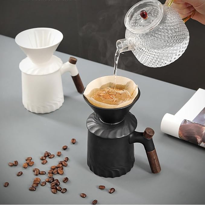 Handmade Black Pour Over Coffee Maker Set Ceramic Coffee Dripper Brewer Heat Resistant Coffee Pot Decanter ACM02B