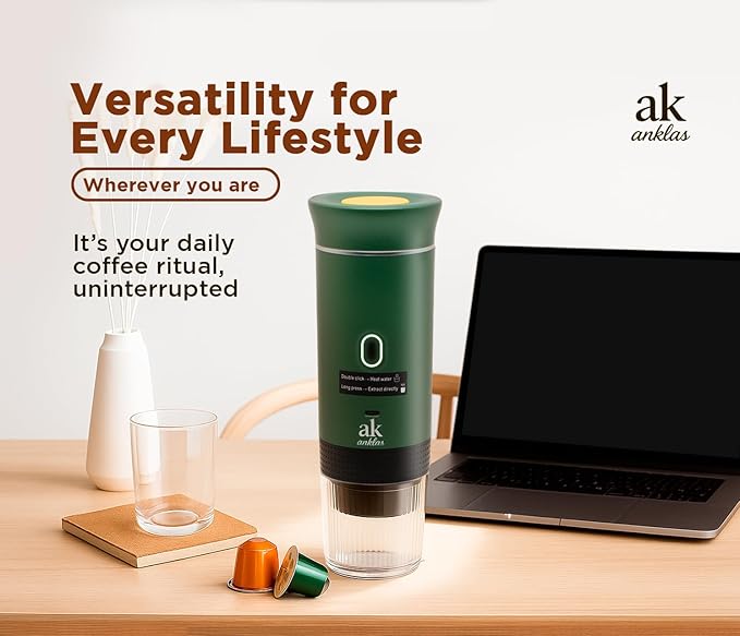 3-in-1 Portable Coffee Maker – Electric Espresso Machine for Travel – Compatible with Ground Coffee NS &amp DG Capsules – USB-C Rechargeable Portable Espresso Maker (Green)