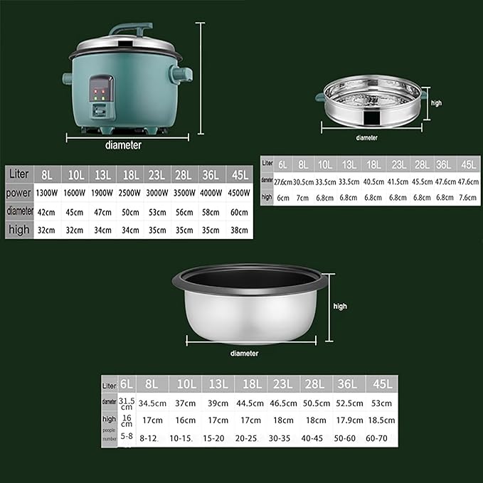 Rice Cooker-steamer (8-45L) Commercial Large Rice Cooker for Canteen Restaurant Construction School for 8-70 PeopleCan Be Used US/EU(18L)