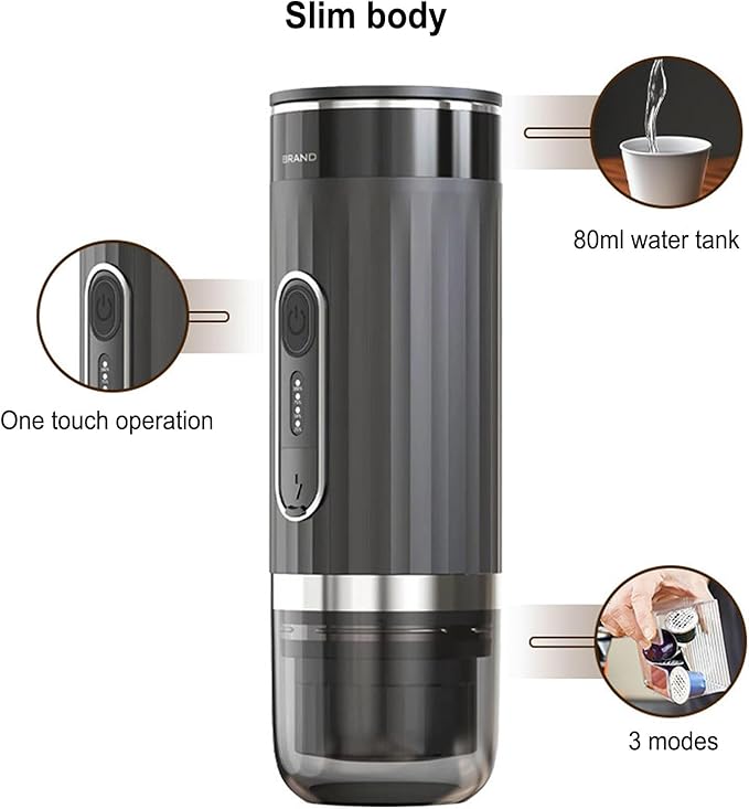 flexman Portable Electric Espresso Machine 80ml Electric Small Travel Expresso Maker Rechargeable Coffee Maker Self Heating for Car Camping RV Hiking