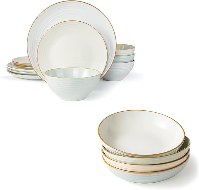 Famiware Jupiter Plates and Bowls Set for 4 16 Pieces Dinnerware Sets 8.5 Pasta Bowls for Serving Multi-color