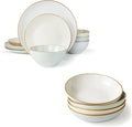 Famiware Jupiter Plates and Bowls Set for 4 16 Pieces Dinnerware Sets 8.5 Pasta Bowls for Serving Multi-color