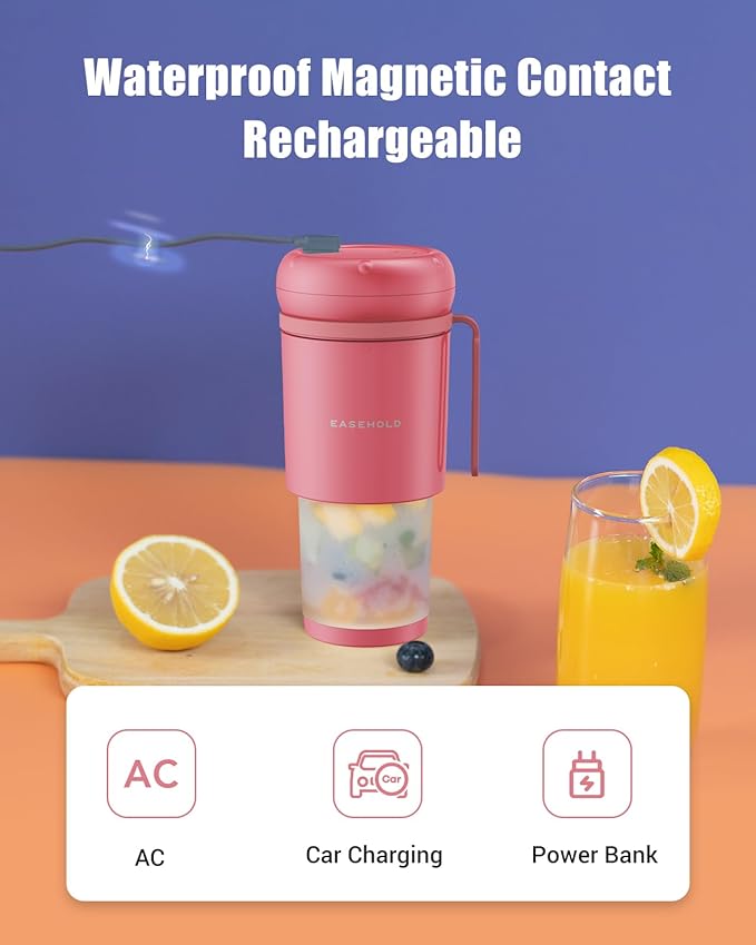 EASEHOLD Portable Personal Blender for Shakes USB Magnetic Rechargeable Travel Juicer Cup With Ultra Sharp 4 Blades BPA-Free 10.5oz To-Go Fruit Mixer for Office Sports Gym