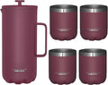 Scanpan TO GO French Press Coffee Maker 1.0L (Persian Red) + 4 Vacuum Cups 250 mL (Persian Red) - 18/8 Food Grade Stainless Steel - Scratch-Free Coating - Dishwasher Safe