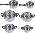 Cooking Pot Frying Pan6 Pots 12 Piece Stainless Steel Pots and Pans Casserole Pot Cookware Set with Glass Lid (A