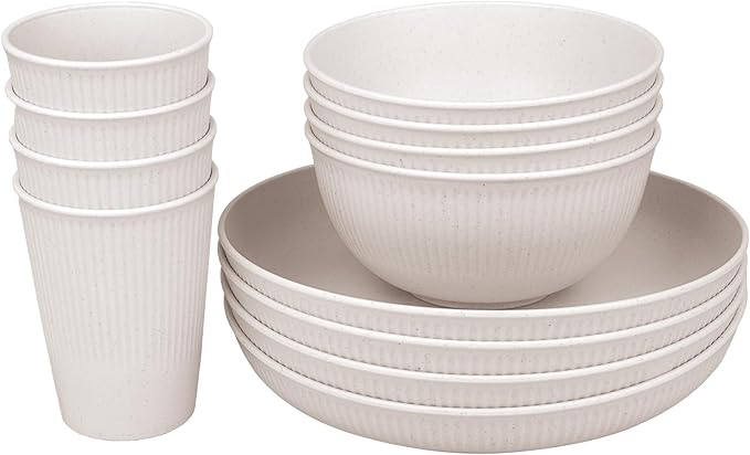 OFYDNR 12Pcs Dinnerware Sets Plates Bowls and Cups Sets Dishwasher and Microwave Safe