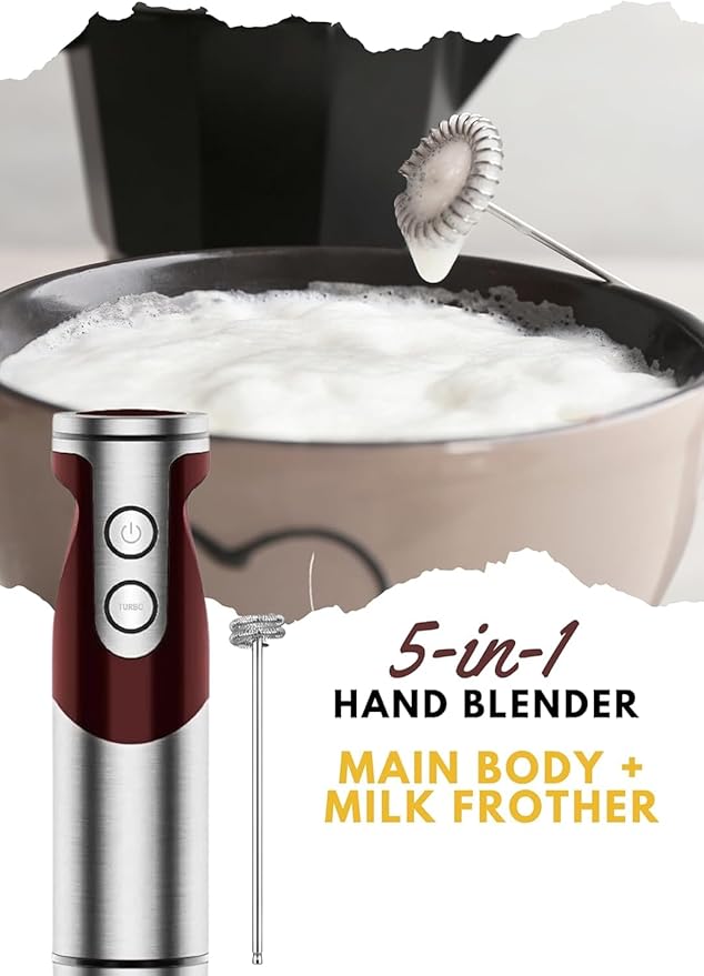 MegaWise Pro Titanium Reinforced 5 in1 Immersion Hand Blender Powerful with 80% Sharper Blades 12 Speed Corded Blender Including 500ml Chopper 600ml Beaker Whisk and Milk Frother