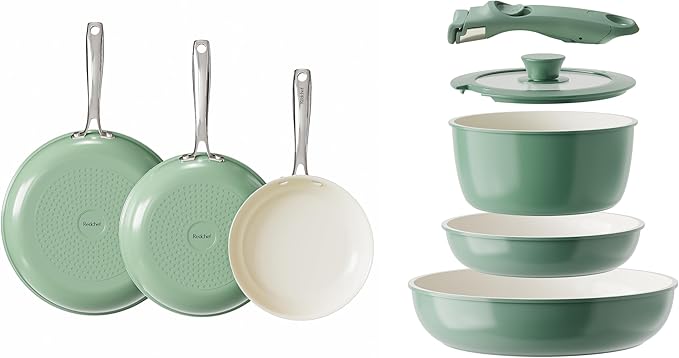 Redchef Ceramic Pots and Pans Set Non Stick Nonstick Kitchen Cookware Sets Non Toxic Pots and Pans Set Non Stick PFAS PFOA &amp PTFE Free Nonstick Frying Pans Set Ceramic Pan Skillet RV Cookwar