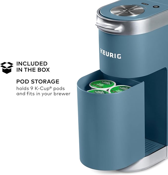 Keurig K-Mini Plus Single Serve K-Cup Pod Coffee Maker with 6 to 12oz Brew Size Stores up to 9 K-Cup Pods Travel Mug Friendly Evening Teal