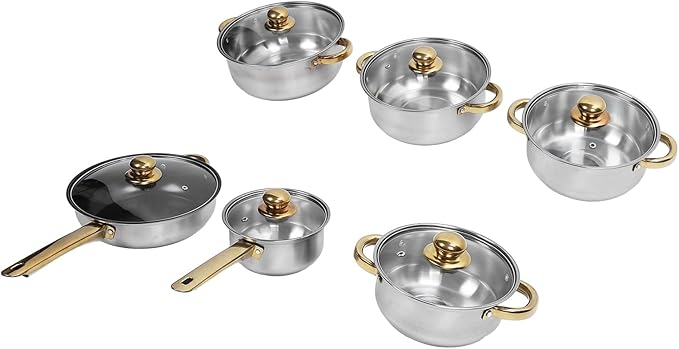 Cookware Set Stainless Steel Rustproof Stick Proof Pan Pot Set for Home Kitchen Restaurant (Gold Handle)