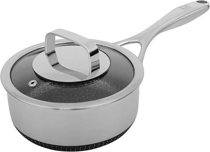 LIVWELL DiamondClad Nonstick Hybrid 1.5-Quart Saucepan with Lid - Kitchen Gifts - Pots and Pan Set Cookware - Medium Sauce Pan - Cooking and Dining - Sauce Pot with Lid - Stainless Steel Cookware Set