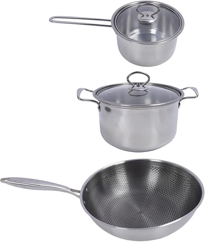 Stainless Steel Pots and Pans Set Nonstick Kitchen Cookware Set with Frying Pan Saute Pan Saute Pot Compatible with Gas Electric Induction for Home Kitchen
