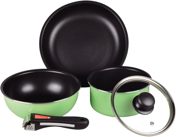 Parukinzoku Smile Cook fluorine processing IH correspondence Cook wear mini 5-piece set Pale green HB-483
