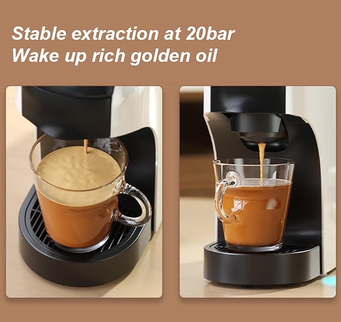 Capsule Coffee Machine with 800ml Water Tank|Single Serve Coffee Maker for Ground Coffee|Coffee Brewer|Espresso Machine |Compact Design|20 bar|1400W