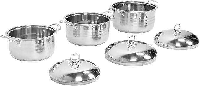 3 Piece Stainless Steel Pot Set Even Heat Distribution Anti Stick Soup Pot with Lid for Home Kitchen Restaurant