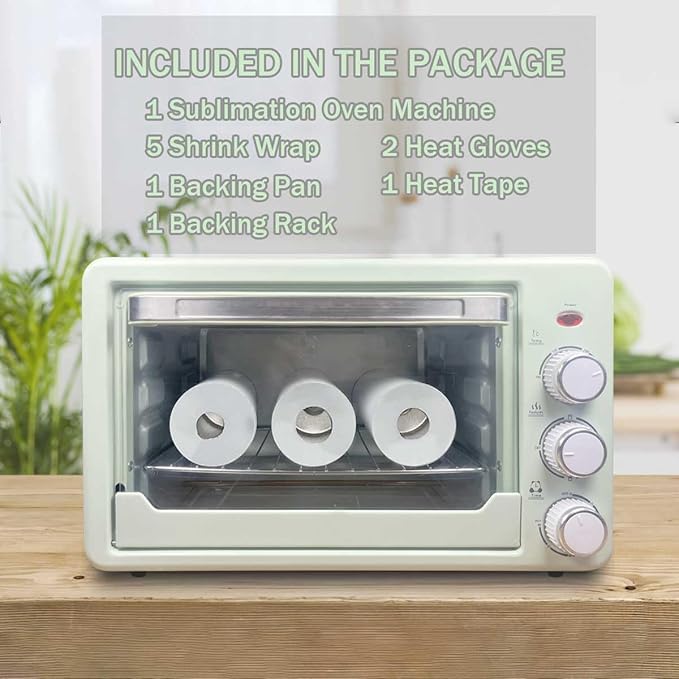 Sublimation Oven Machine 22L 110V 1500W Convection Oven for Sublimation Blanks Mugs Tumblers Cups Water Bottles Bulk Printing with Heat Resistant Tape Glove and Shrink Wrap.